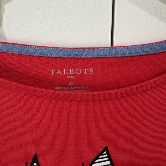 Talbots Top 2X Red Stripe Sailboat Coastal Nautical Preppy Thick Pristine Nice - Picture 7 of 14
